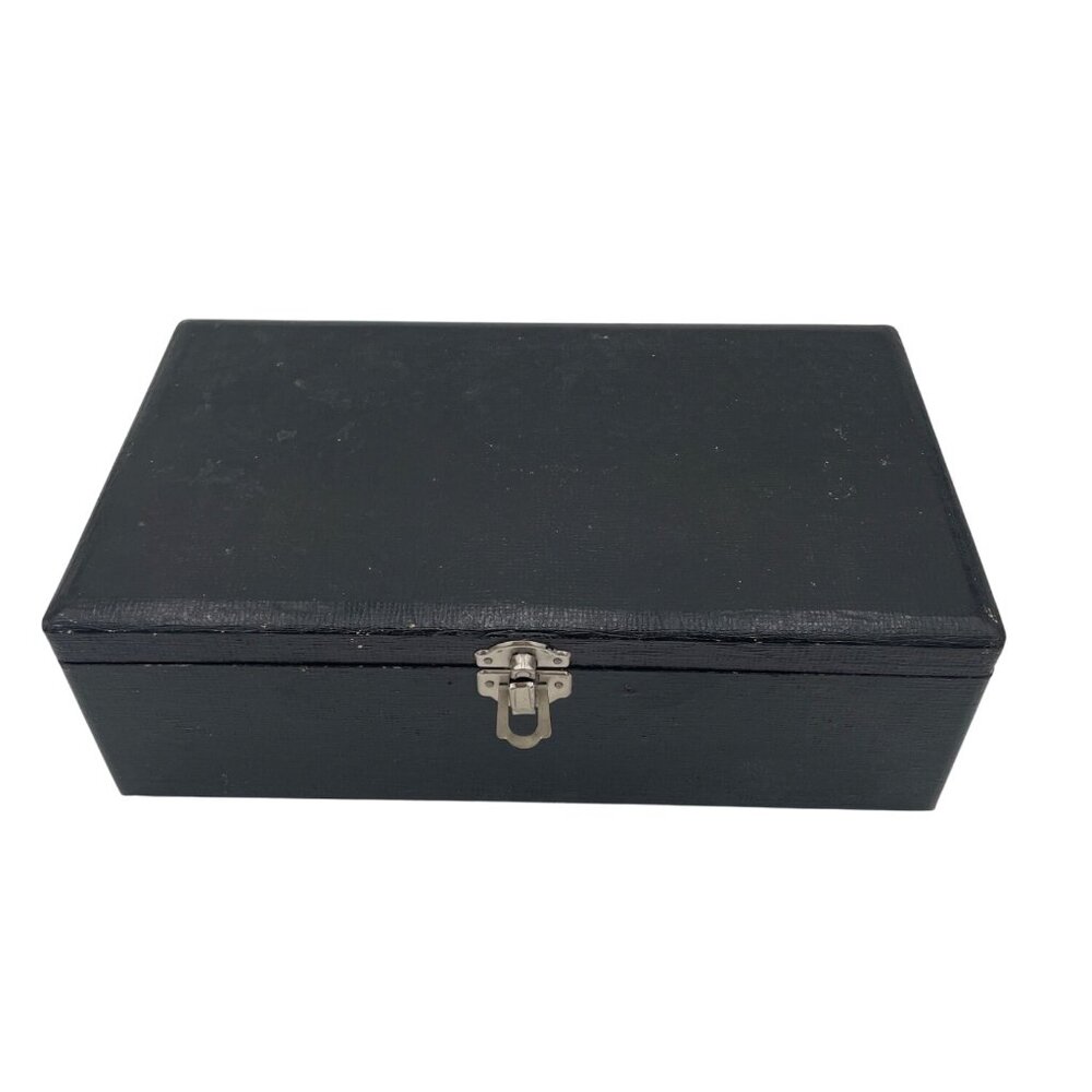 Vintage Black Wooden Box With Hinges Made In Japan Label